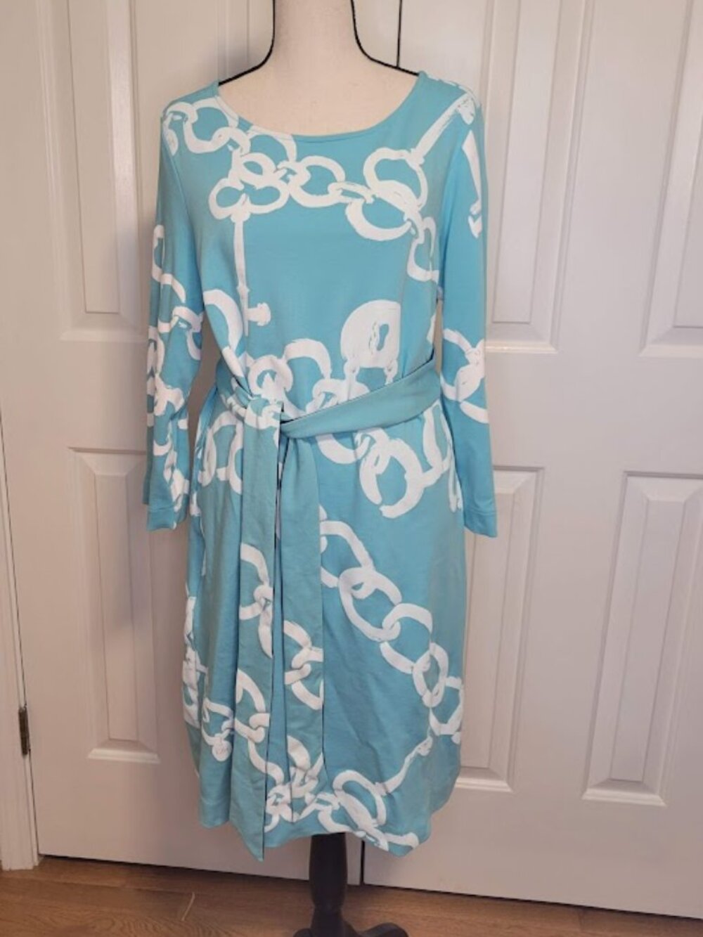 Lilly Pulitzer Jonah Shift Dress Large Shorely Blue Ball & Chain Belted